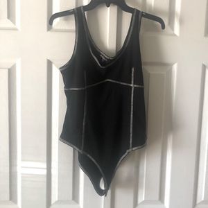 Mixed Threads Los Angeles black ribbed w/ white embroidery bodysuit size XL NWT